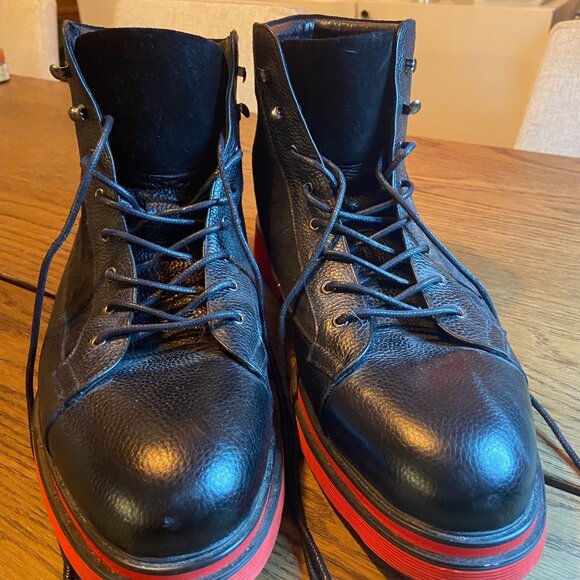 Marc Nolan Men\'s Aiden Black Leather Combat Boots - Size 14